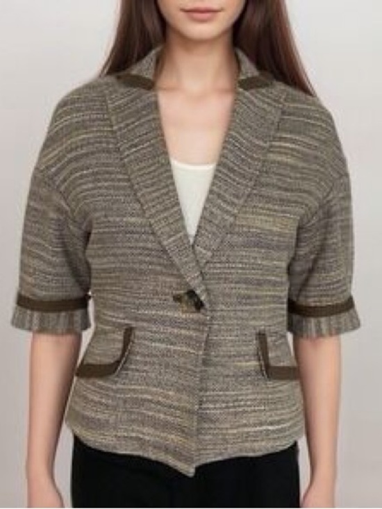 BCBGMaxAzria Jackets & Blazers - BCBGMaxazria Textured Taupe Short-Sleeve Blazer Jacket